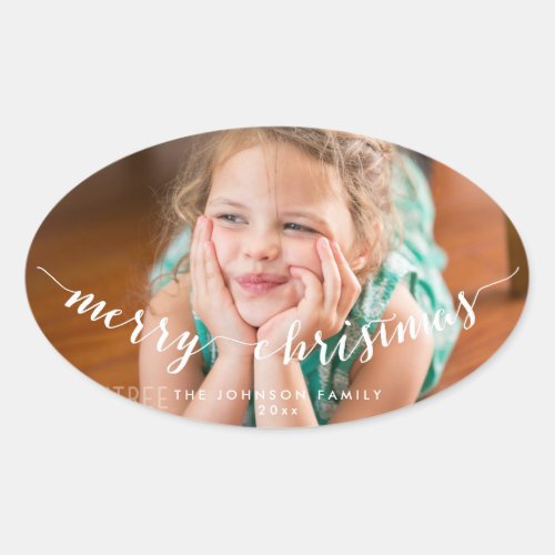 Custom Photo Merry Christmas Oval Stickers