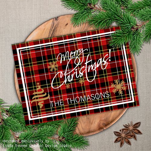 Custom Photo Merry Christmas Wish Tartan Pattern Holiday Card