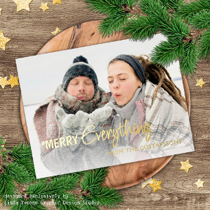 Custom Photo Merry Everything Humor Text Gold Foil Holiday Postcard