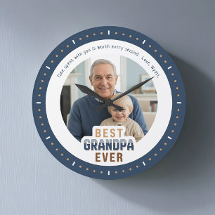 Custom Photo Message Best Grandpa Ever Large Clock