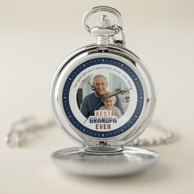 Custom Photo Message Best Grandpa Ever Pocket Watch (Inside)