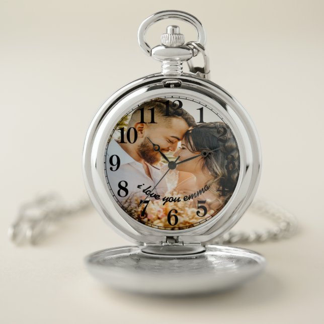 Custom Photo & Message | Stylish Modern  Pocket Watch (Inside)