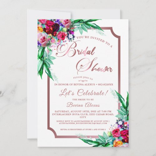 Custom Photo   Metallic Coral Pink Bridal Shower  Invitation