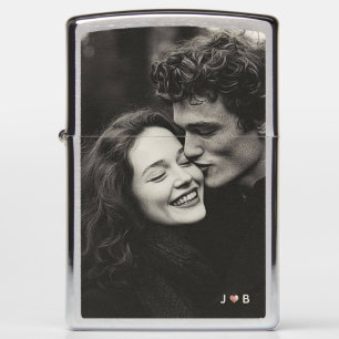 Custom Photo Minimal Black and white Monogram Rose Zippo Lighter
