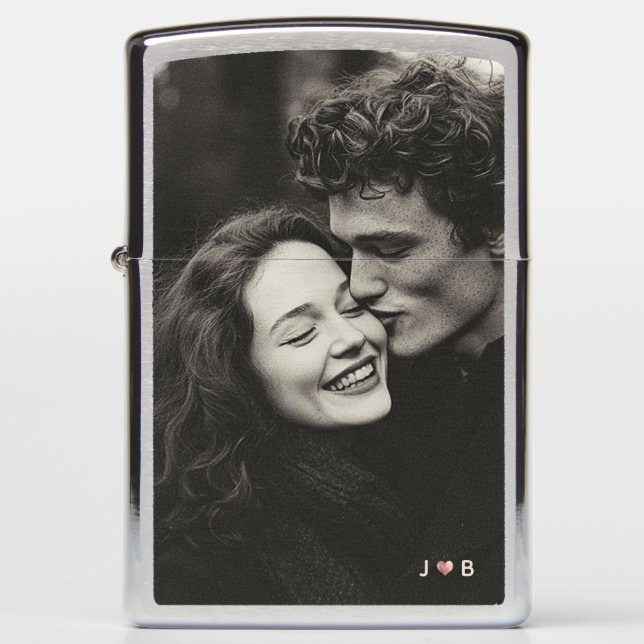 Custom Photo Minimal Black and white Monogram Rose Zippo Lighter (Front)