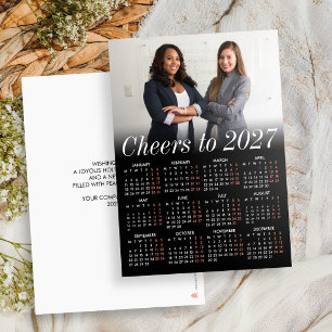 Custom Photo Minimal Black Calendar 2027 Business Holiday Card