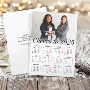 Custom Photo Minimal Calendar 2025 Cheers Business Holiday Card