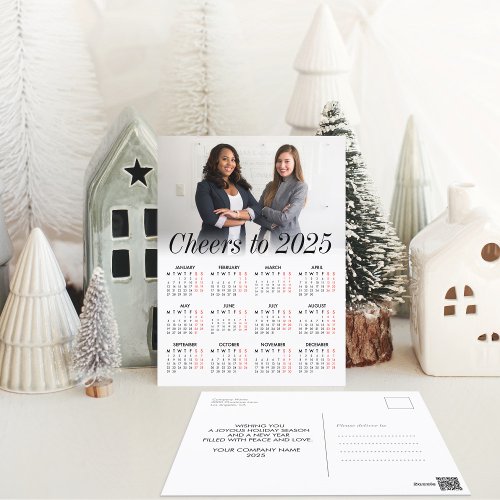 Custom Photo Minimal Calendar 2025 Cheers Business Holiday Postcard