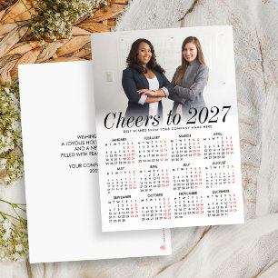 Custom Photo Minimal Calendar 2027 Cheers Business Holiday Card