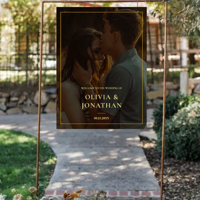 custom Photo Minimal Gold Wedding Welcome Sign | Zazzle