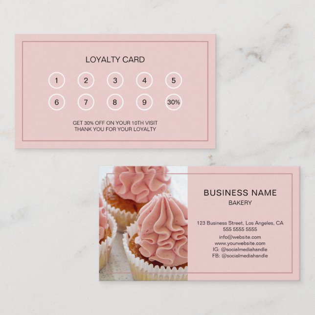 Custom Photo Minimal Pink Bakery  Loyalty Card (Front/Back)