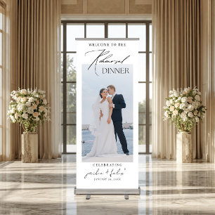 Custom Photo Minimal Rehearsal Dinner Welcome Retractable Banner