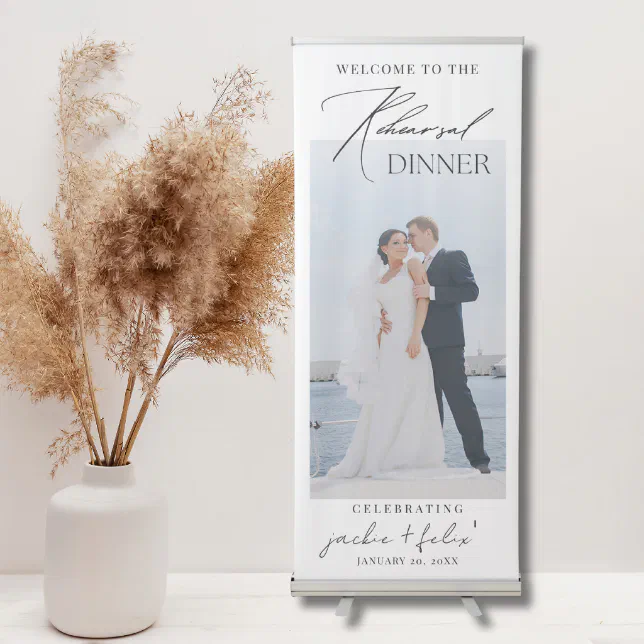 Custom Photo Minimal Rehearsal Dinner Welcome Retractable Banner | Zazzle