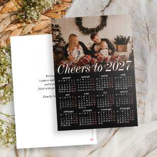 Custom Photo Minimal Simple Black Calendar 2027 Holiday Card