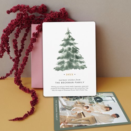 custom Photo Minimal Watercolor Christmas Tree Holiday Card