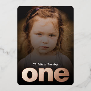 Custom Photo Minimalist 1st Birthday Foil Invitati Invitation
