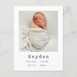 Custom Photo   Minimalist Baby Announcement Quote Postcard