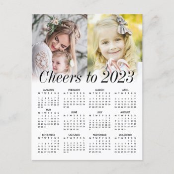 Custom Photo Minimalist Calendar 2023 Cheers Holiday Postcard by pinkpinetree at Zazzle