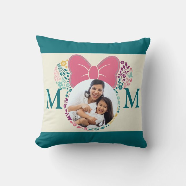 Custom Photo Minnie Mouse Floral Icon Mother's Day Throw Pillow (Front)