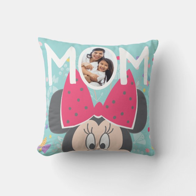 Custom Photo Minnie Mouse Peeking Mother's Day Throw Pillow (Front)