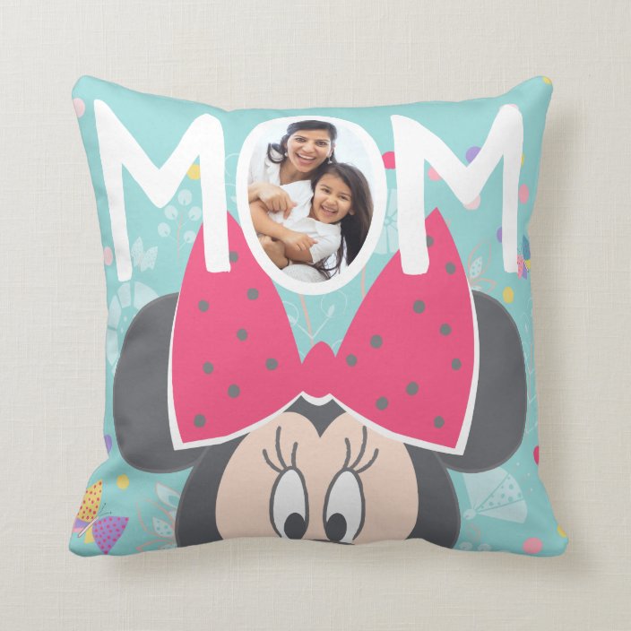 Custom Photo Minnie Mouse Peeking Mother's Day Throw Pillow