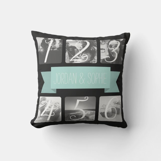 Custom Photo Mint Banner Text Throw Pillow (Front)