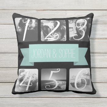 Custom Photo Mint Banner Text Throw Pillow by ECRyan at Zazzle