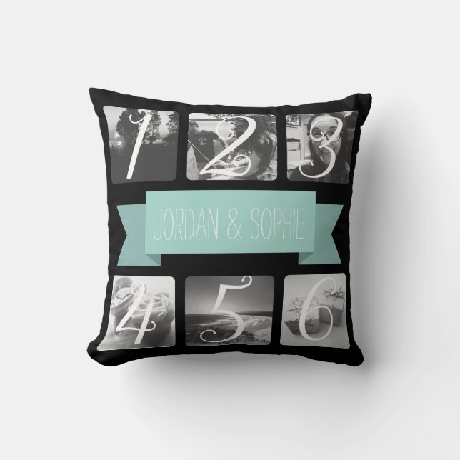 Custom Photo Mint Banner Text Throw Pillow (Front)