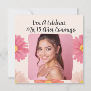 Custom Photo Mis Quince Flores Quinceañera Rosa Invitation