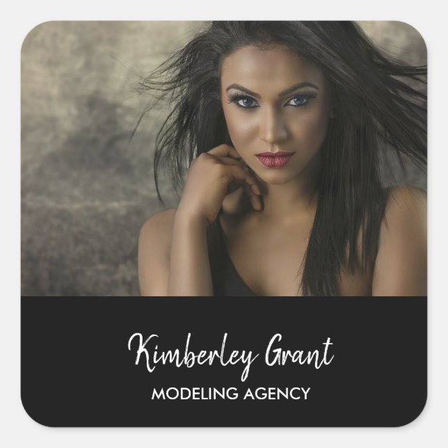Custom photo modeling black square sticker (Front)