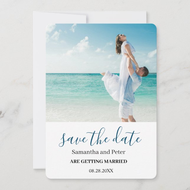 Custom Photo Moden Beach Save the Date Invitation (Front)