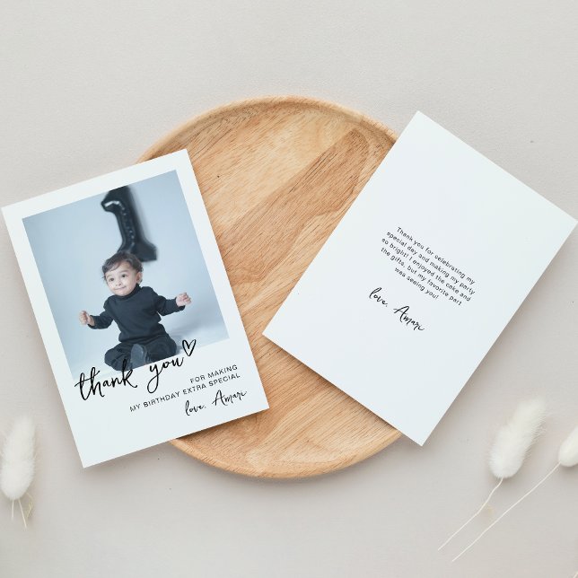 Custom Photo Modern 1st Birthday Party Thank You Card (Creator Uploaded)