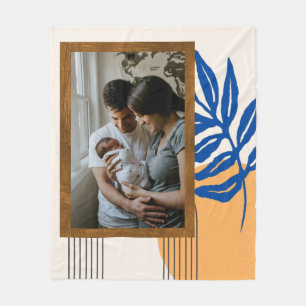 Custom Photo Modern Abstract Botanical Blue Yellow Fleece Blanket