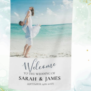Custom Photo Modern Beach Wedding House Flag