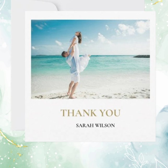 Custom Photo Modern Beach Wedding Thank You (Express heartfelt gratitude with a custom photo modern beach wedding thank you card.  )