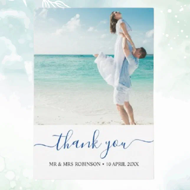 Custom Photo Modern Beach Wedding thank you Theme Card | Zazzle