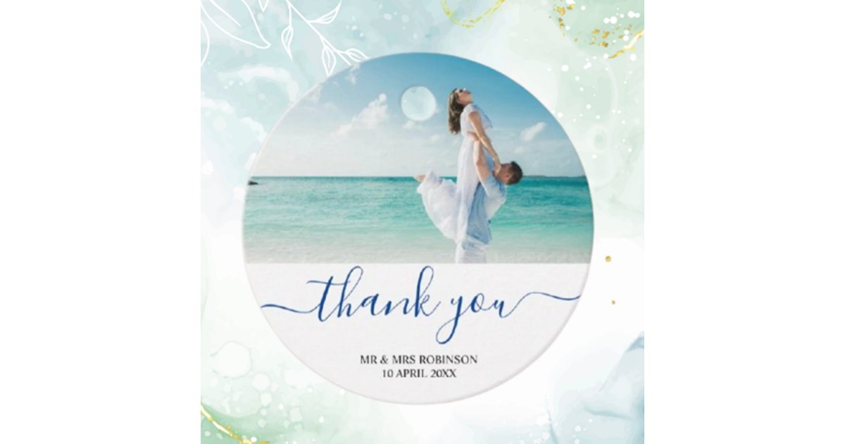 Custom Photo Modern Beach Wedding thank you Theme Favor Tags | Zazzle