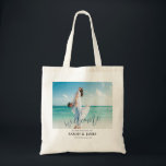 Custom Photo Modern Beach Wedding Welcome Tote Bag<br><div class="desc">Custom Photo Modern Beach Wedding Welcome A modern handwritten wedding sign with photo Click the "Customize it!" button to change to your favorite picture, text size, text color, font style and more! ⭐This Product is 100% Customizable. *****Click on CUSTOMIZE BUTTON to add, delete, move, resize, changed around, rotate, etc... any...</div>