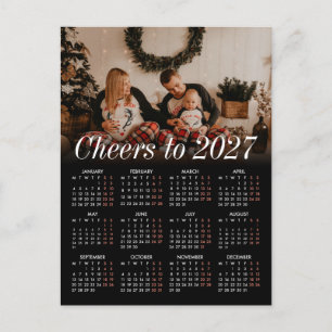 Custom Photo Modern Black Calendar 2027 Family Holiday Postcard