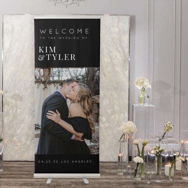 Custom photo modern black wedding welcome retractable banner (Creator Uploaded)