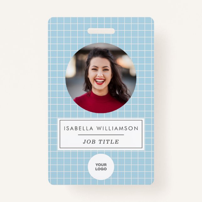 Custom Photo Modern Blue Professional Creative Badge (Front)