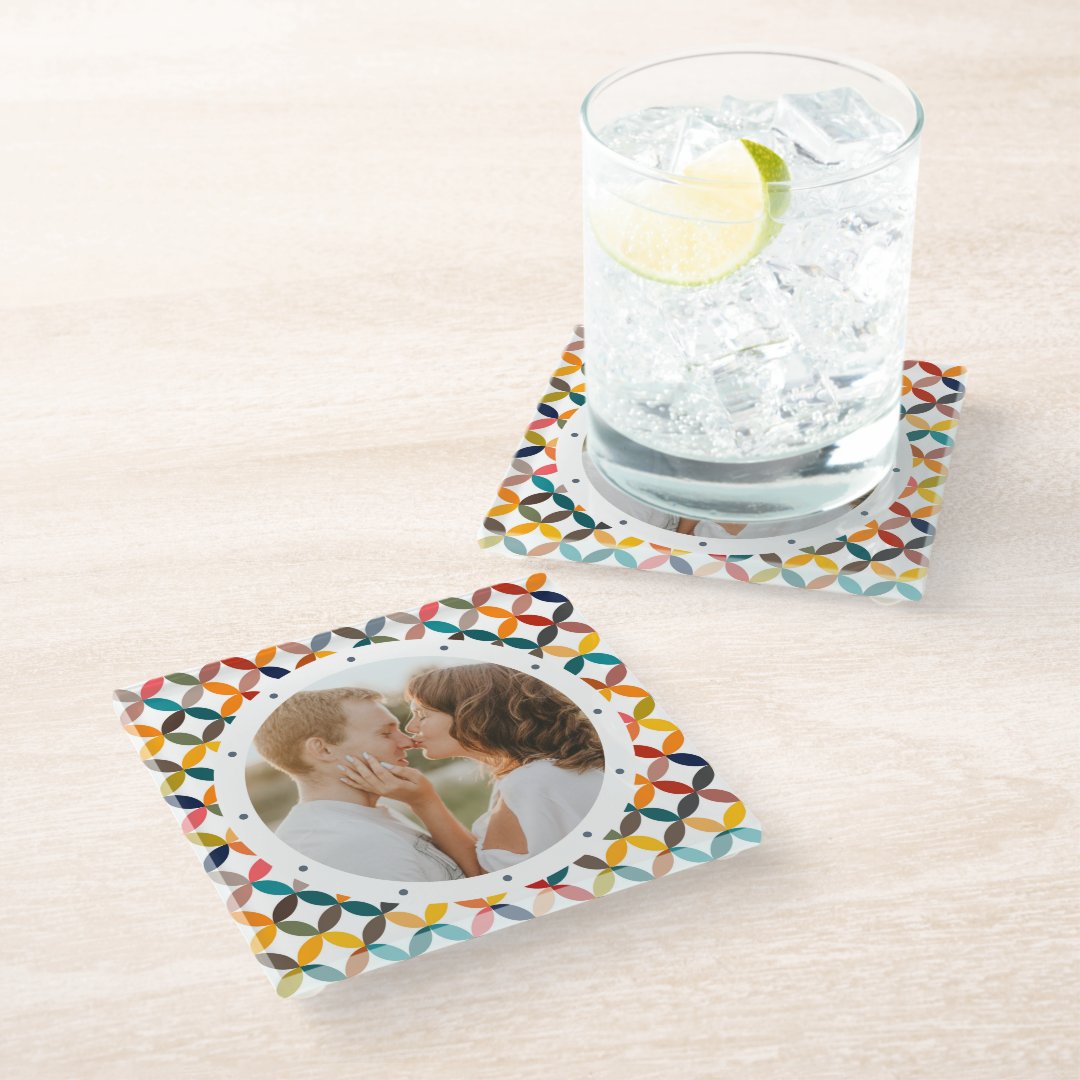 Custom Photo Modern Colorful Personalized Glass Coaster Zazzle