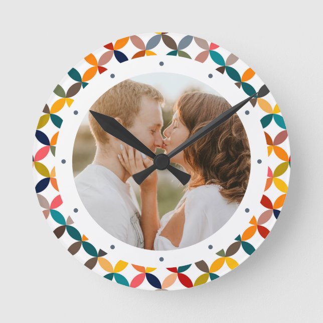Custom Photo Modern Colorful Personalized Round Clock (Front)