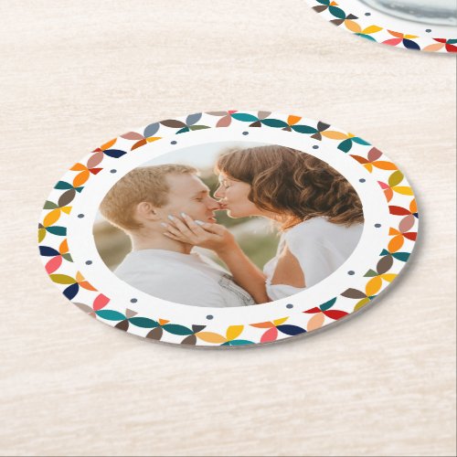 Custom Photo Modern Colorful Personalized Round Paper Coaster