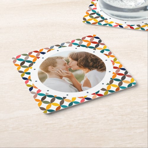 Custom Photo Modern Colorful Personalized Square Paper Coaster