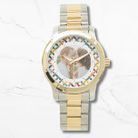 Custom Photo Modern Colorful Personalized Watch<br><div class="desc">Custom Photo Modern Colorful Personalized Watch features a colorful modern geometric pattern with your favorite photo in the center. PHOTO TIP: center your photo prior to uploading to Zazzle. Designed by Evco Studio www.zazzle.com/store/evcostudio</div>