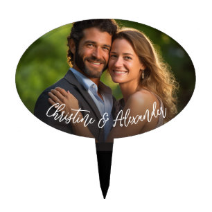 Custom Photo Modern Curve Script Cake Topper