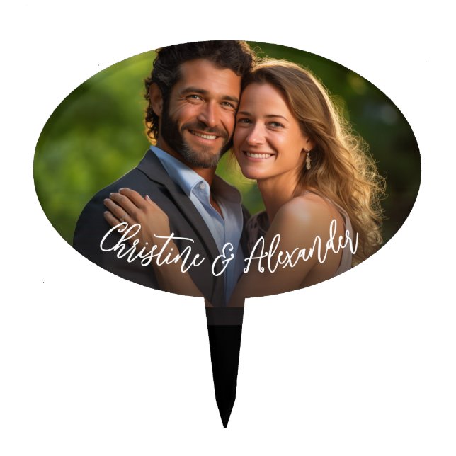 Custom Photo Modern Curve Script Cake Topper  (Front)