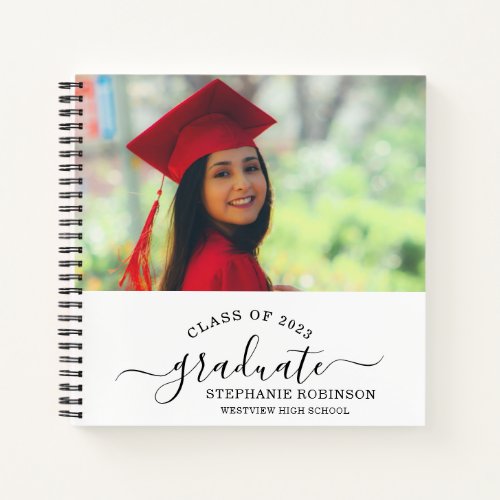 Custom Photo Modern Elegant Graduation Guest Notebook