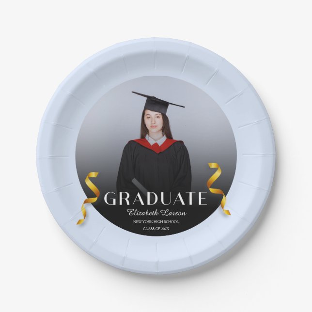Custom Photo Modern Elegant Senior Graduation Part Paper Plates (Front)